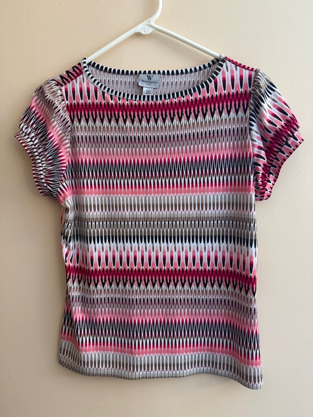 Worthington Pink and Black Geometric Short Sleeve Tee
